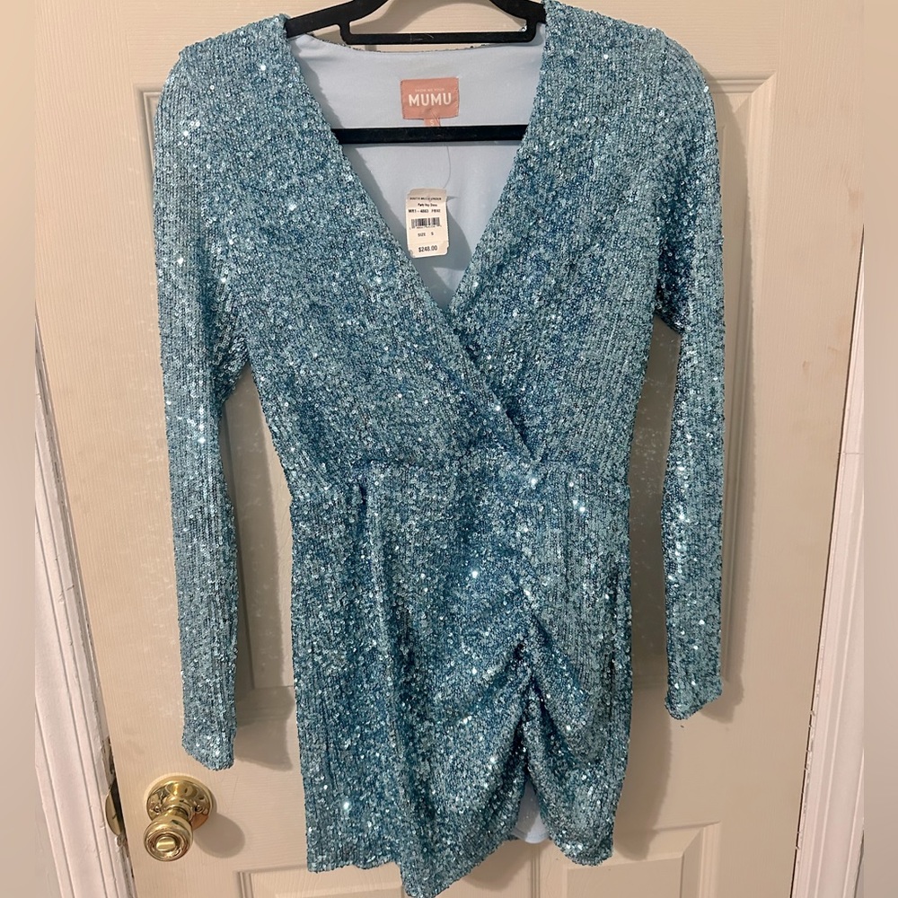 Icy Blue Sequined Party Hop Dress